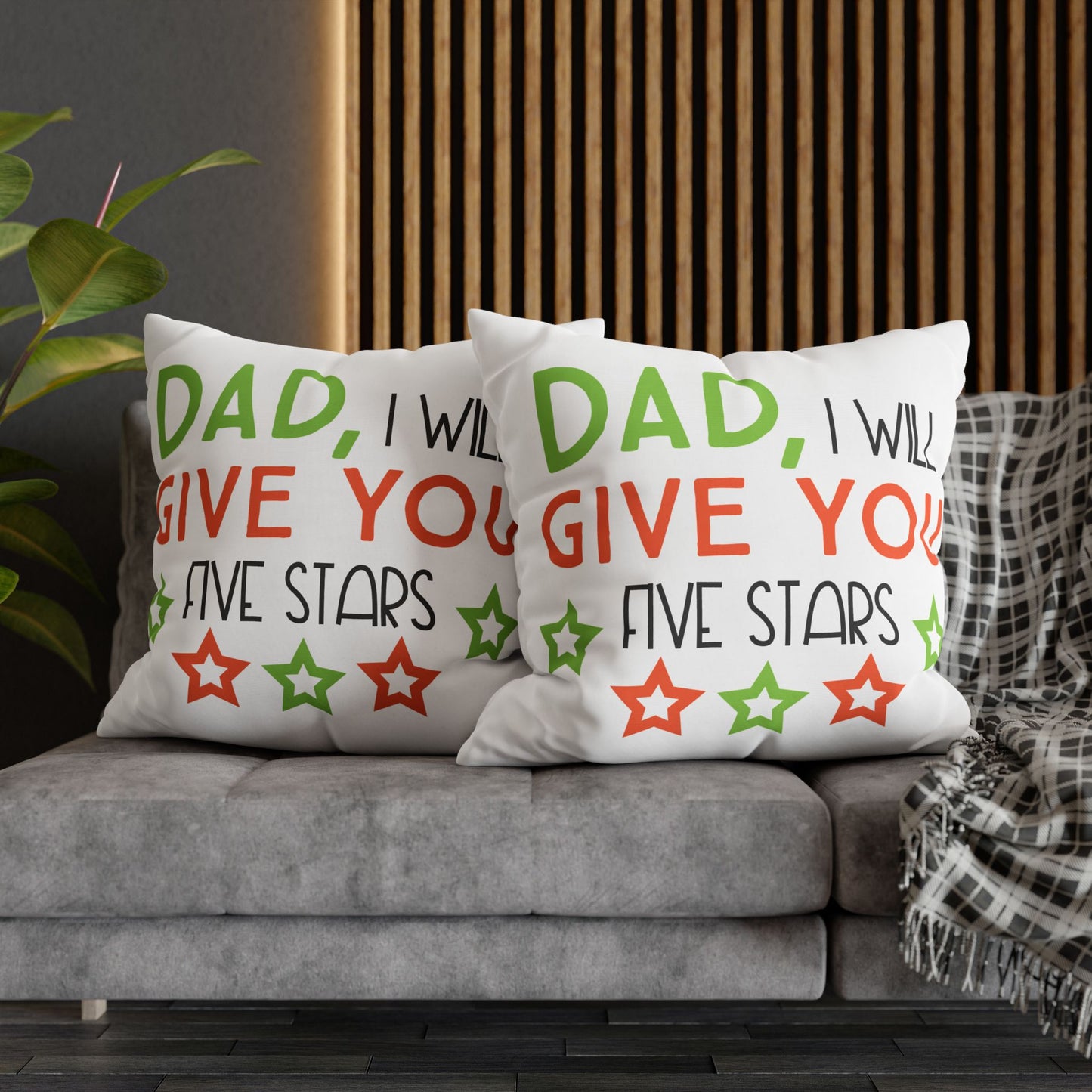 Cushion Cover | Funny Father’s Day Pillow Gift for Dad | Cute Dad Throw Pillow | Dad I Will Give You Five Stars Square Throw Pillow | Father’s Day Gift