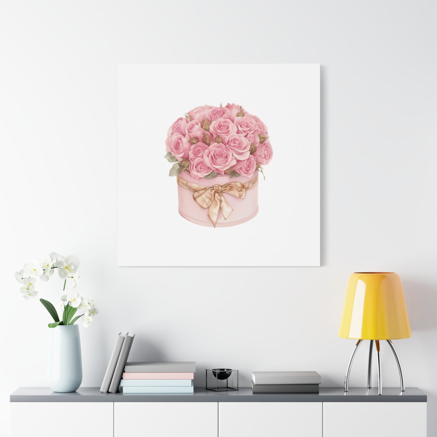 Pink Rose Bouquet Box Wall Art Print | Elegant Floral Gift Decor | Matte Canvas
