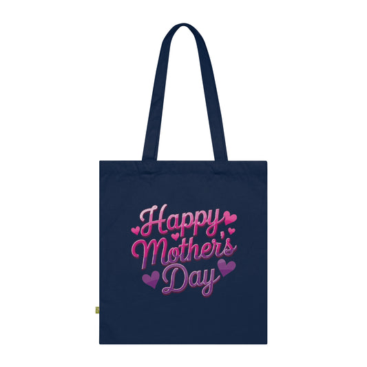 Tote - "Happy Mother's Day" Pink Heart Script Organic Cotton Tote