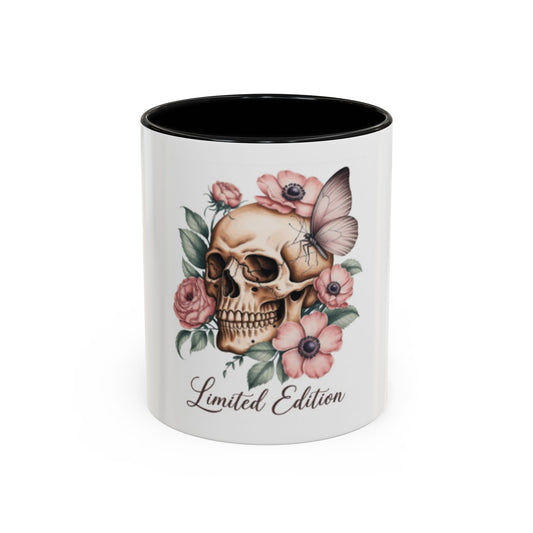 Skull Mug | Gothic Floral Coffee Mug | Aesthetic Skull Ceramic Cup, | Spooky Pink Goth Gift | Accent Coffee Mug 11oz
