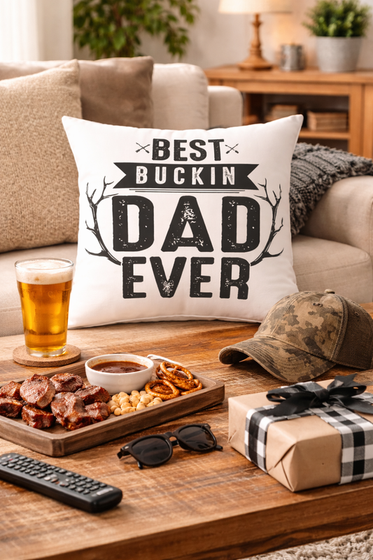 Best Buckin Dad Ever Cushion Cover | Funny Father’s Day Gift Pillow | Rustic Dad Decor | Gift for Dad | Square Poly Canvas Pillow