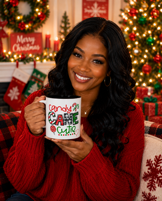 Candy Cane Cutie Christmas Mug | Funny Holiday Coffee Cup | Cute Christmas Mug for Women | Festive Candy Cane Drinkware | Christmas Gift Idea | Ceramic Coffee Cups, 11oz | 15oz