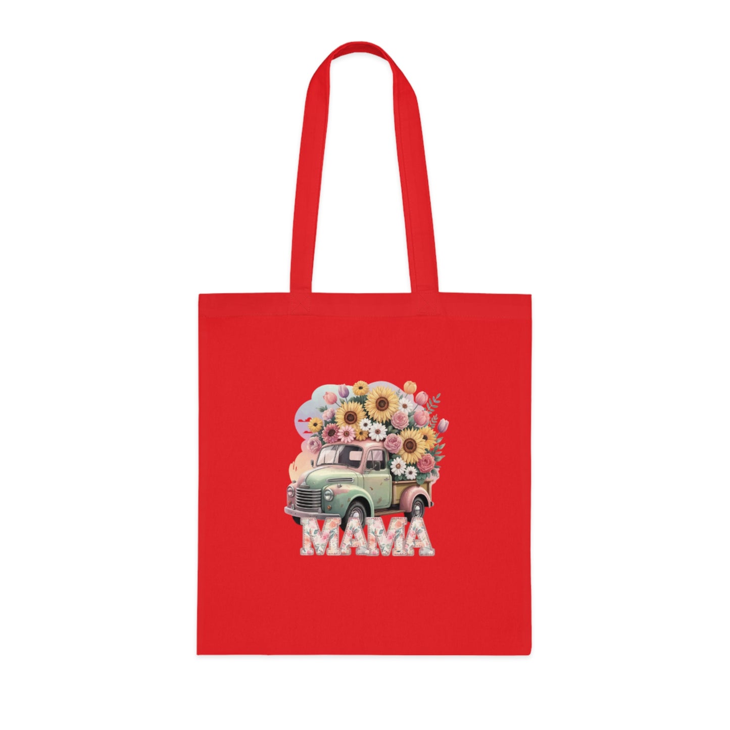 Cotton Tote | Vintage Sunflower Mother’s Day Gift | Mama Floral Truck Tote Bag | Cute Mom Canvas Tote Bag for Everyday Use | Gifts