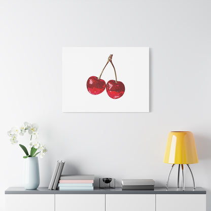 Red Glitter Disco Cherry Wall Art Print | Sparkly Pop Art Fruit Decor | Cherry Duo Matte Canvas Print | Minimal Fruit Wall Art