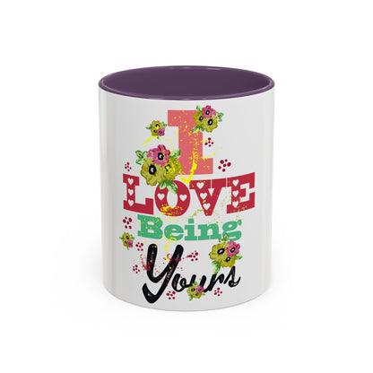 I Love Being Yours Floral Mug | Cute Romantic Coffee Cup with Red Interior | Gift for Her, Wife, Girlfriend | Aesthetic Ceramic Mug | Accent Coffee Mug (11, 15oz)