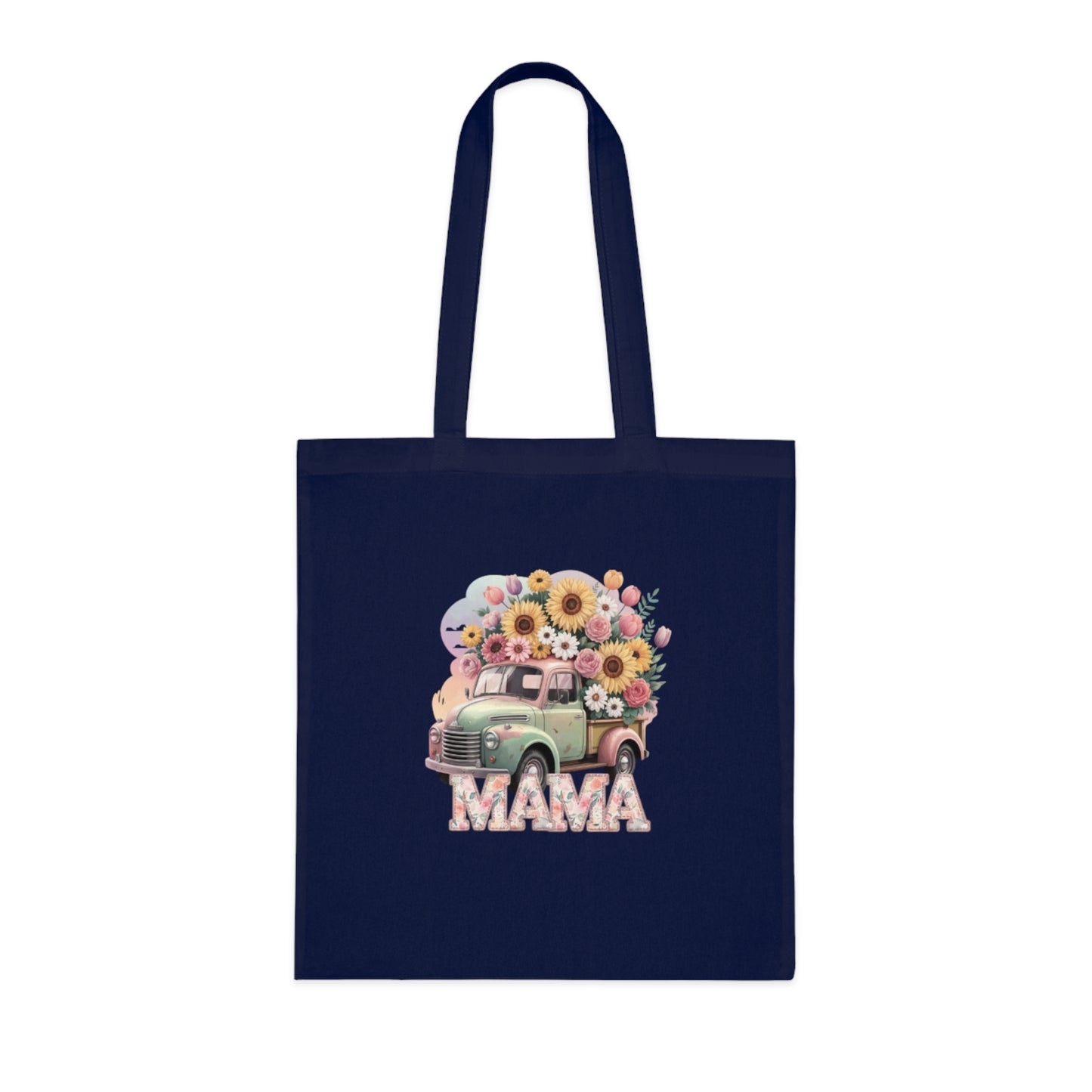 Cotton Tote | Vintage Sunflower Mother’s Day Gift | Mama Floral Truck Tote Bag | Cute Mom Canvas Tote Bag for Everyday Use | Gifts