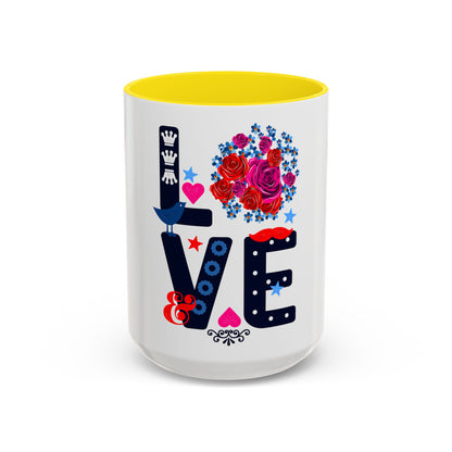 LOVE Floral Mug | Cute Aesthetic Coffee Cup with Heart | Rose Design | Gift for Her, Girlfriend, Wife | Stylish Ceramic Mug Accent Coffee Mug (11oz, 15oz)