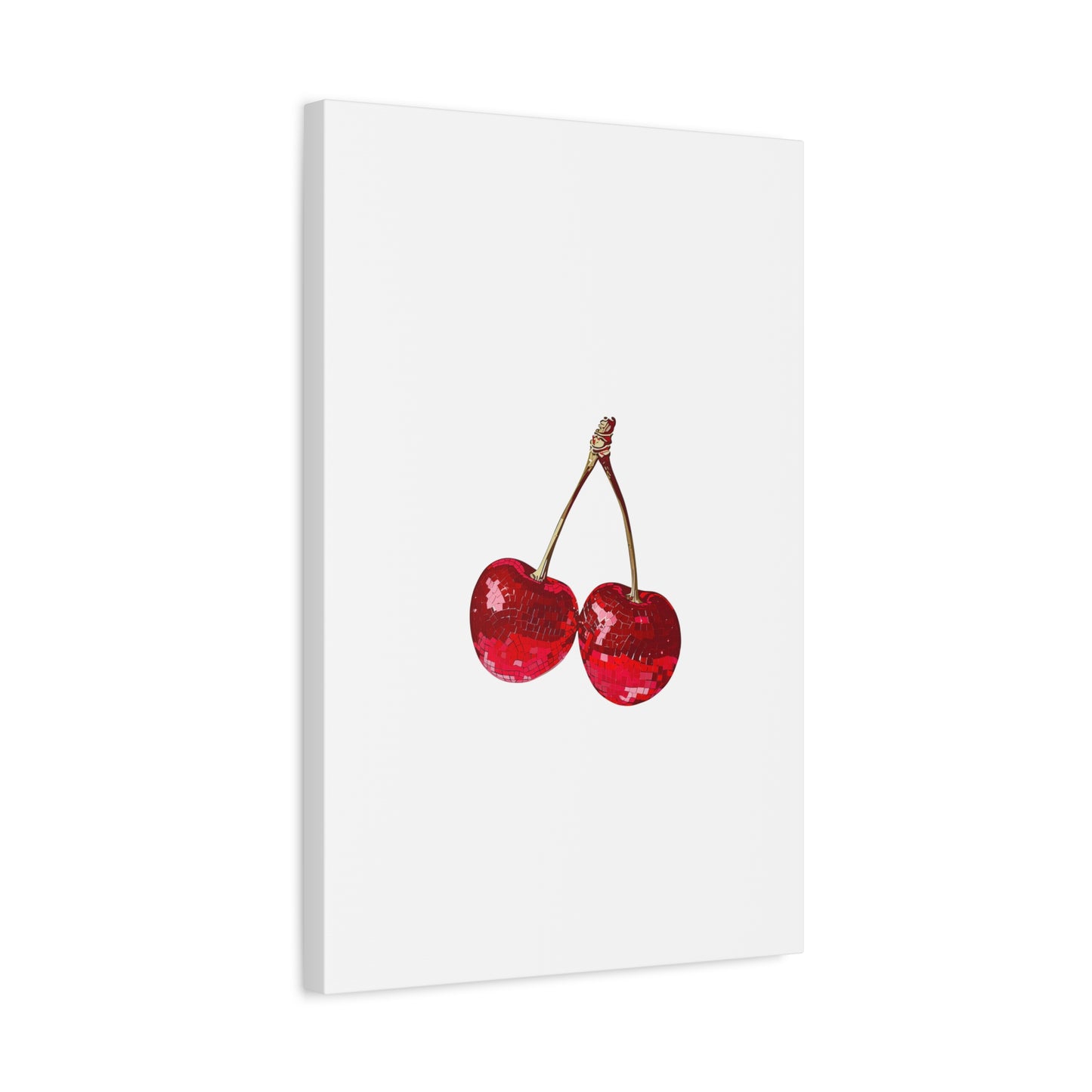 Red Glitter Disco Cherry Wall Art Print | Sparkly Pop Art Fruit Decor | Cherry Duo Matte Canvas Print | Minimal Fruit Wall Art