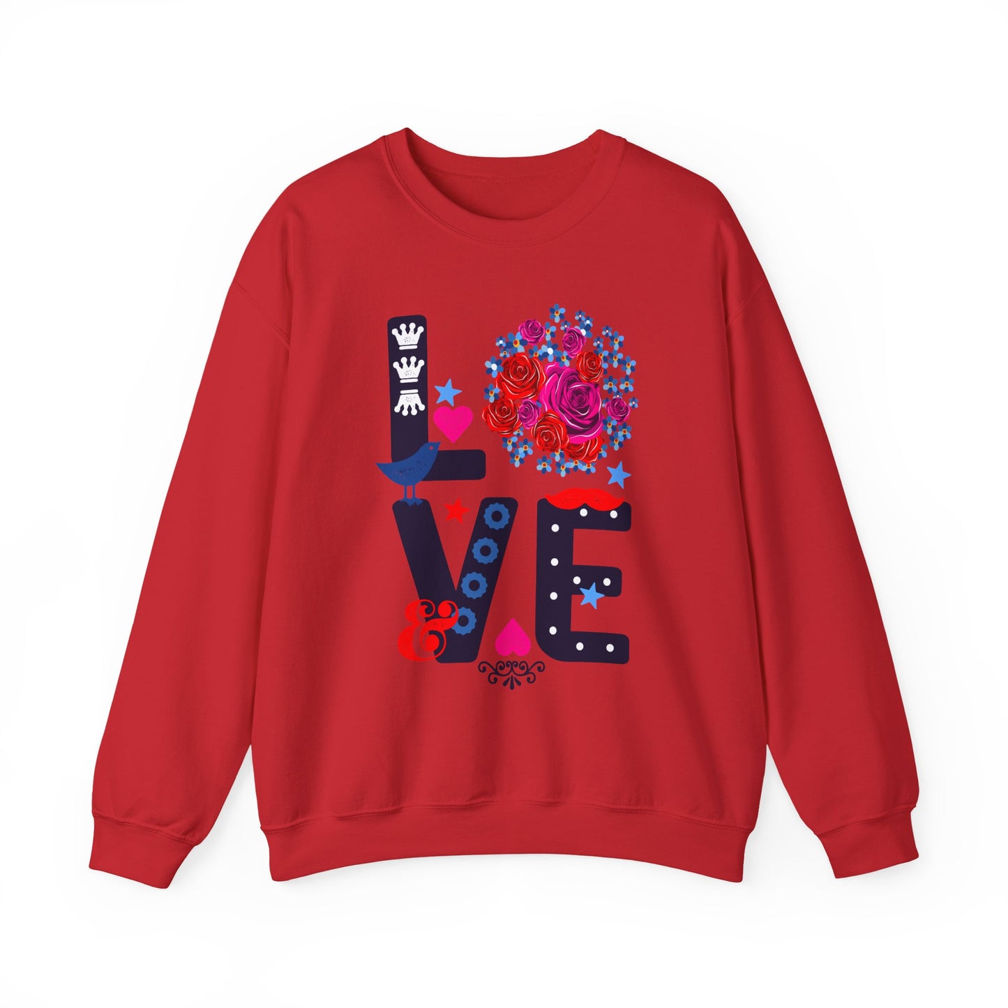 LOVE Graphic Sweatshirt |  Cute Floral Heart Print Women’s Casual Pullover Top | Unisex Heavy Blend | Crewneck Sweatshirt