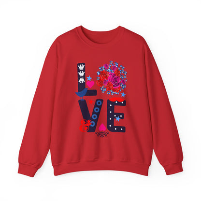 LOVE Graphic Sweatshirt |  Cute Floral Heart Print Women’s Casual Pullover Top | Unisex Heavy Blend | Crewneck Sweatshirt