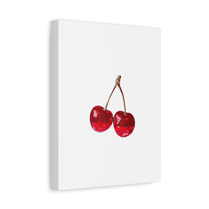 Red Glitter Disco Cherry Wall Art Print | Sparkly Pop Art Fruit Decor | Cherry Duo Matte Canvas Print | Minimal Fruit Wall Art