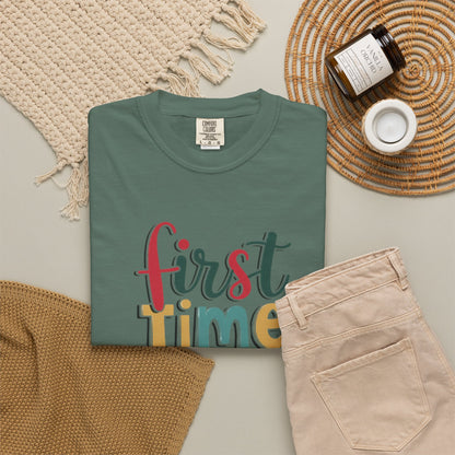 First Time Mama Tee | Trendy Motherhood Shirt for New Moms | Gift for Her | New Mom T-Shirt |‘First Time Mom’ Cute Graphic Tee | Perfect Baby Shower Gift
