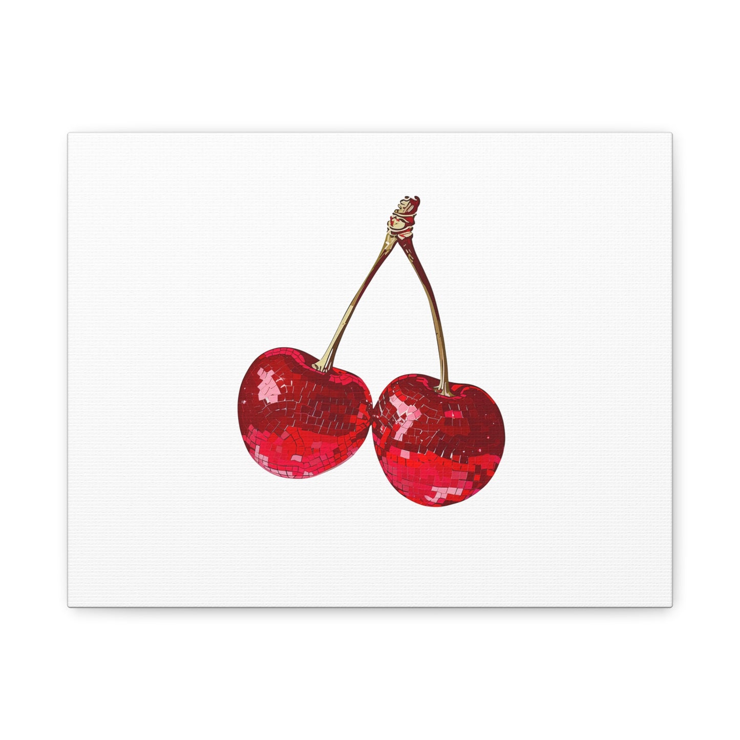 Red Glitter Disco Cherry Wall Art Print | Sparkly Pop Art Fruit Decor | Cherry Duo Matte Canvas Print | Minimal Fruit Wall Art