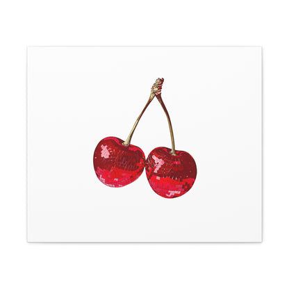 Red Glitter Disco Cherry Wall Art Print | Sparkly Pop Art Fruit Decor | Cherry Duo Matte Canvas Print | Minimal Fruit Wall Art