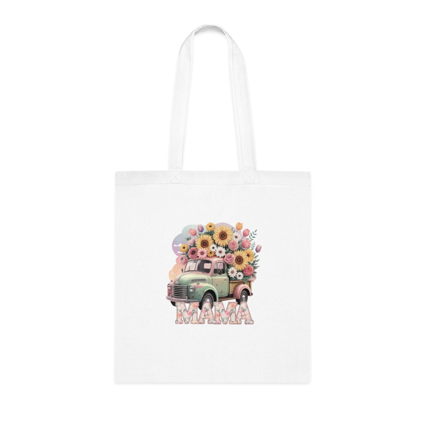 Cotton Tote | Vintage Sunflower Mother’s Day Gift | Mama Floral Truck Tote Bag | Cute Mom Canvas Tote Bag for Everyday Use | Gifts