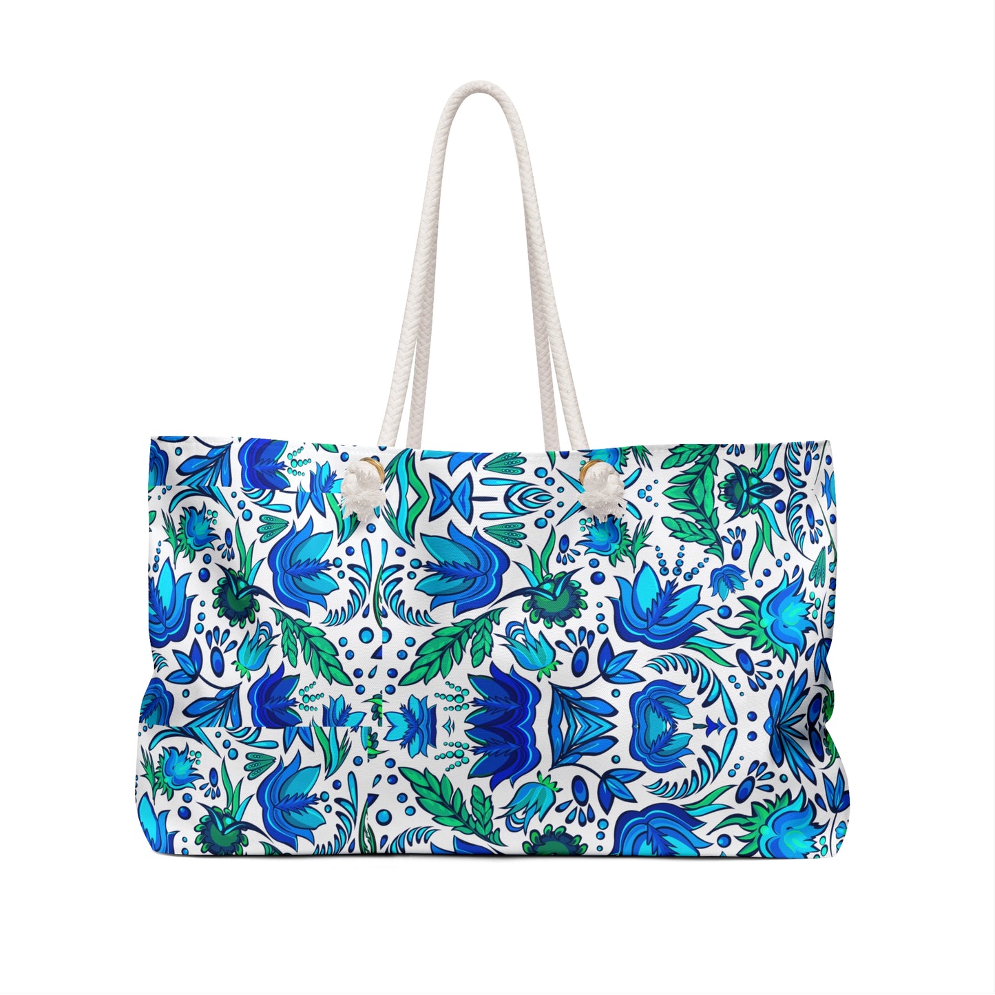 Floral Blue Weekender Bag | Boho Tulip Travel Tote |  Tote Bag for Women | Large Canvas Summer Shoulder Bag