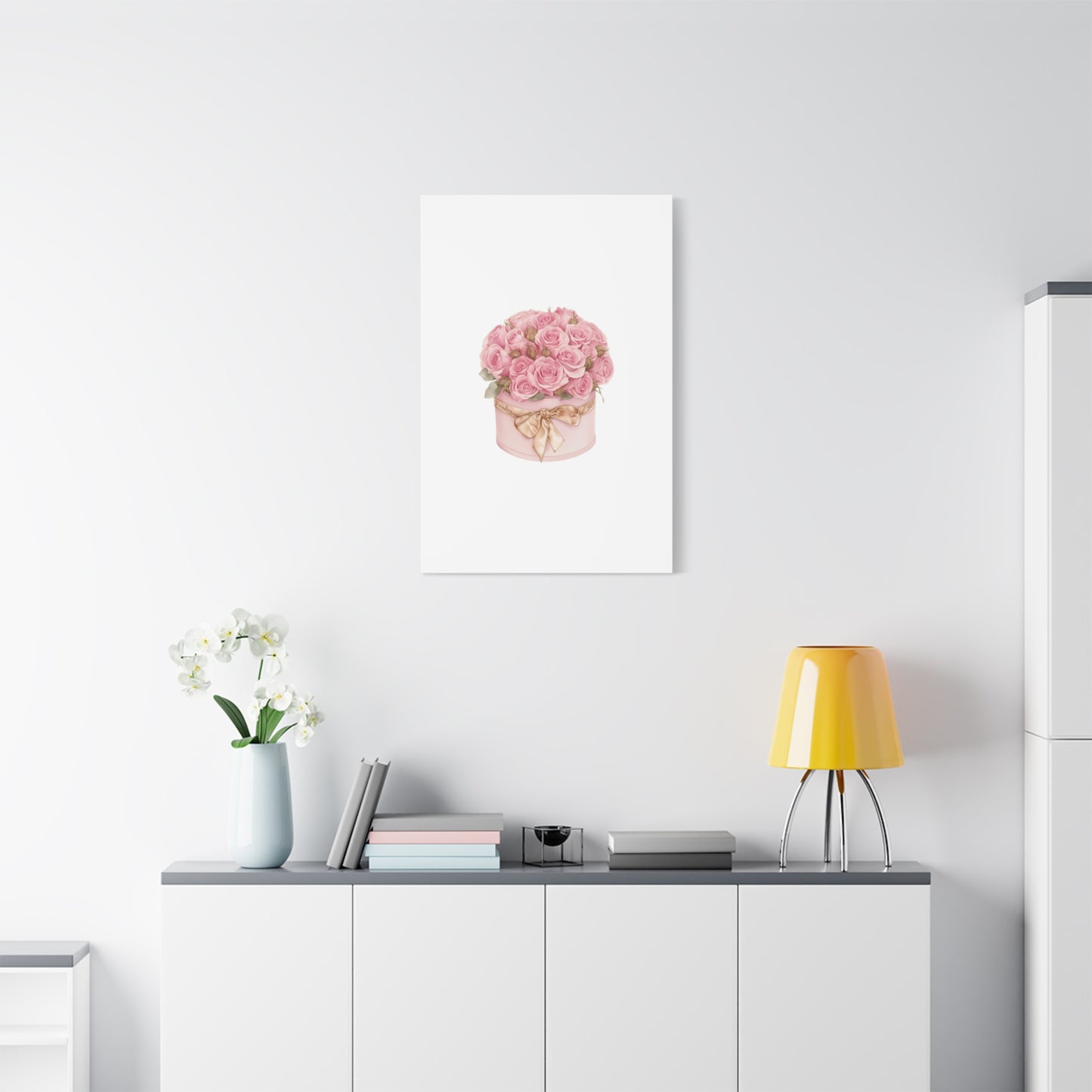Pink Rose Bouquet Box Wall Art Print | Elegant Floral Gift Decor | Matte Canvas