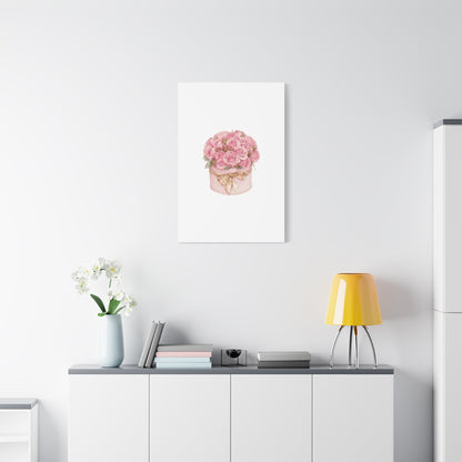 Pink Rose Bouquet Box Wall Art Print | Elegant Floral Gift Decor | Matte Canvas