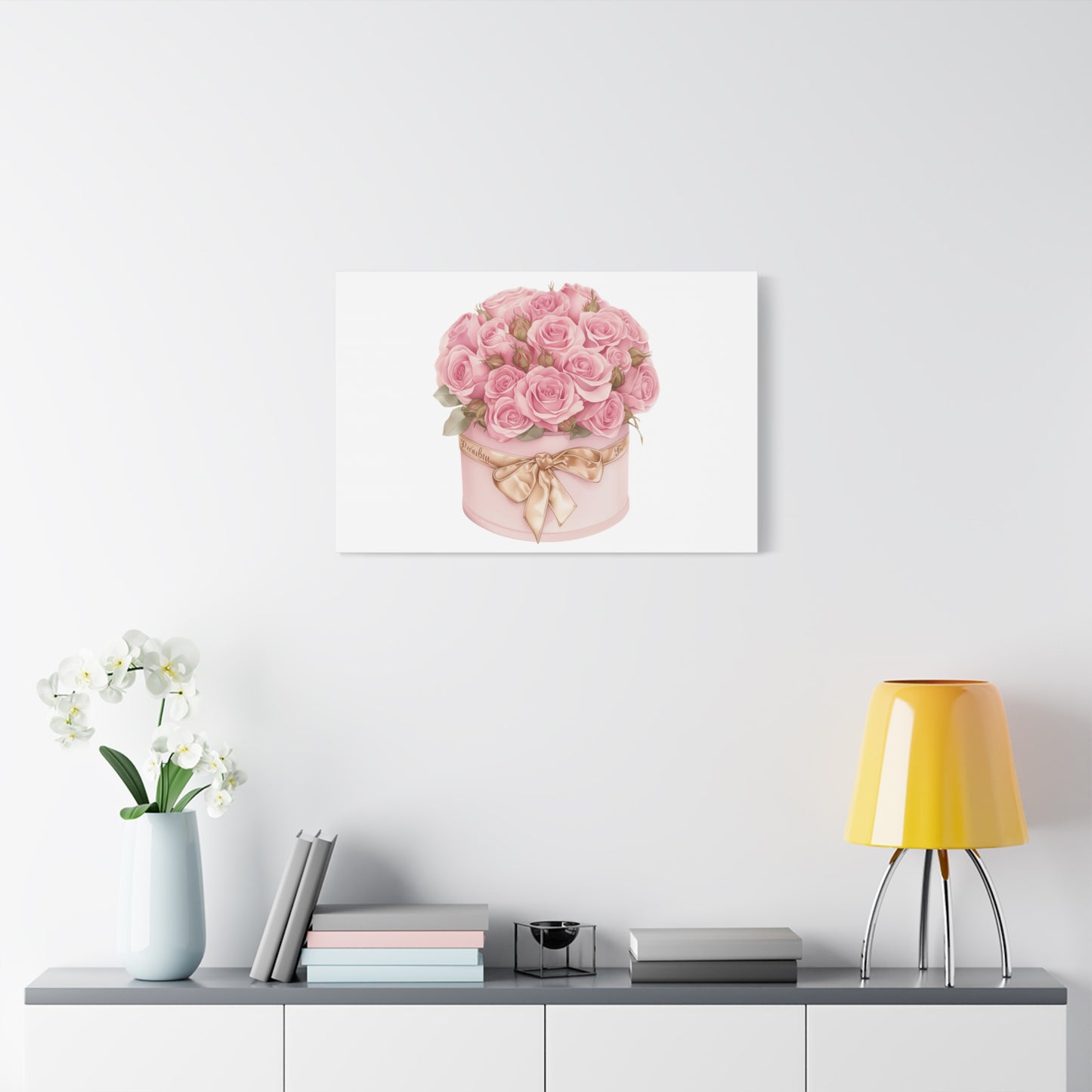 Pink Rose Bouquet Box Wall Art Print | Elegant Floral Gift Decor | Matte Canvas