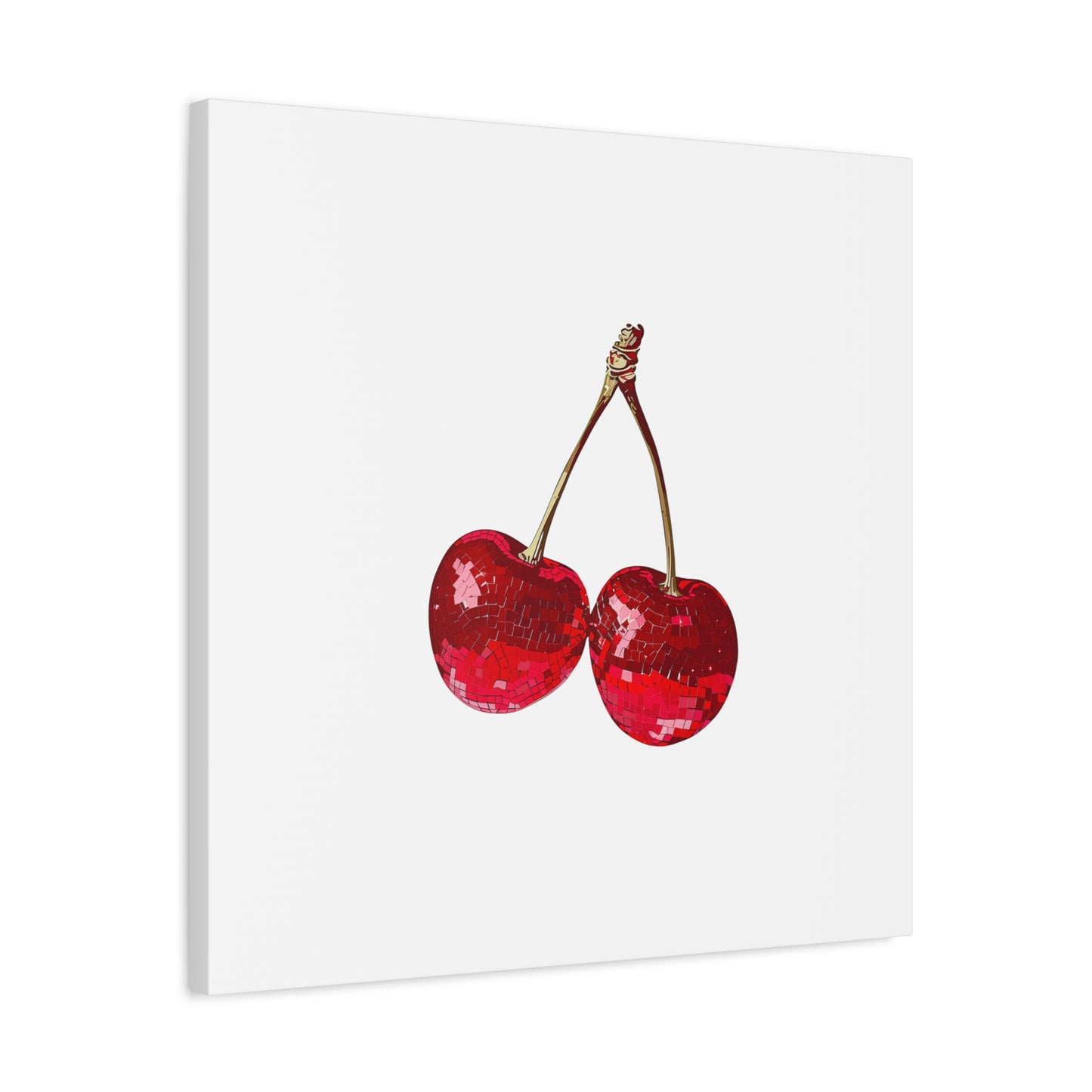 Red Glitter Disco Cherry Wall Art Print | Sparkly Pop Art Fruit Decor | Cherry Duo Matte Canvas Print | Minimal Fruit Wall Art