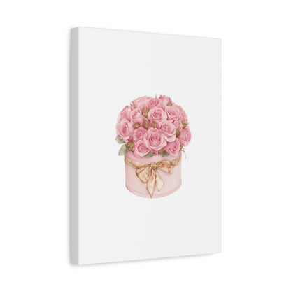 Pink Rose Bouquet Box Wall Art Print | Elegant Floral Gift Decor | Matte Canvas