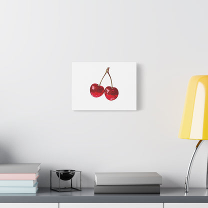 Red Glitter Disco Cherry Wall Art Print | Sparkly Pop Art Fruit Decor | Cherry Duo Matte Canvas Print | Minimal Fruit Wall Art