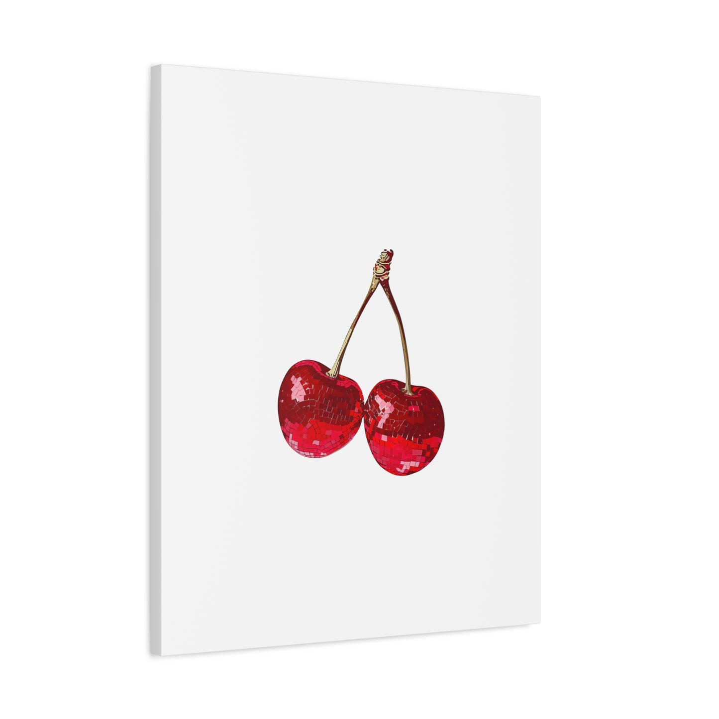 Red Glitter Disco Cherry Wall Art Print | Sparkly Pop Art Fruit Decor | Cherry Duo Matte Canvas Print | Minimal Fruit Wall Art