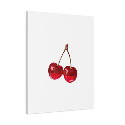 Red Glitter Disco Cherry Wall Art Print | Sparkly Pop Art Fruit Decor | Cherry Duo Matte Canvas Print | Minimal Fruit Wall Art