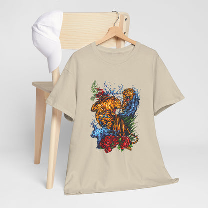 Savage Tiger Floral Graphic Tee  | Bold Streetwear Animal Print Tee | Tiger & Rose Graphic Tee | Bold Floral Ninja Tiger T-Shirt