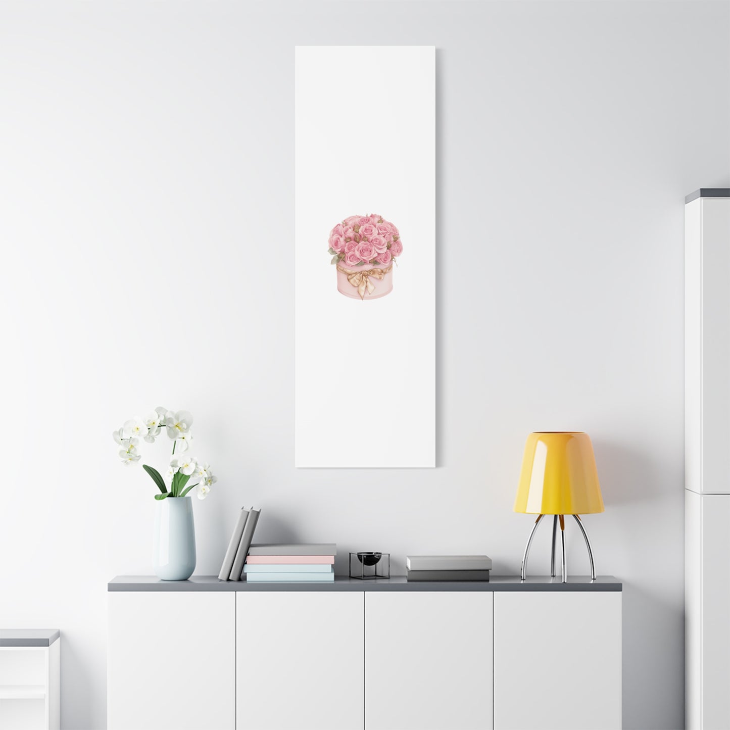 Pink Rose Bouquet Box Wall Art Print | Elegant Floral Gift Decor | Matte Canvas
