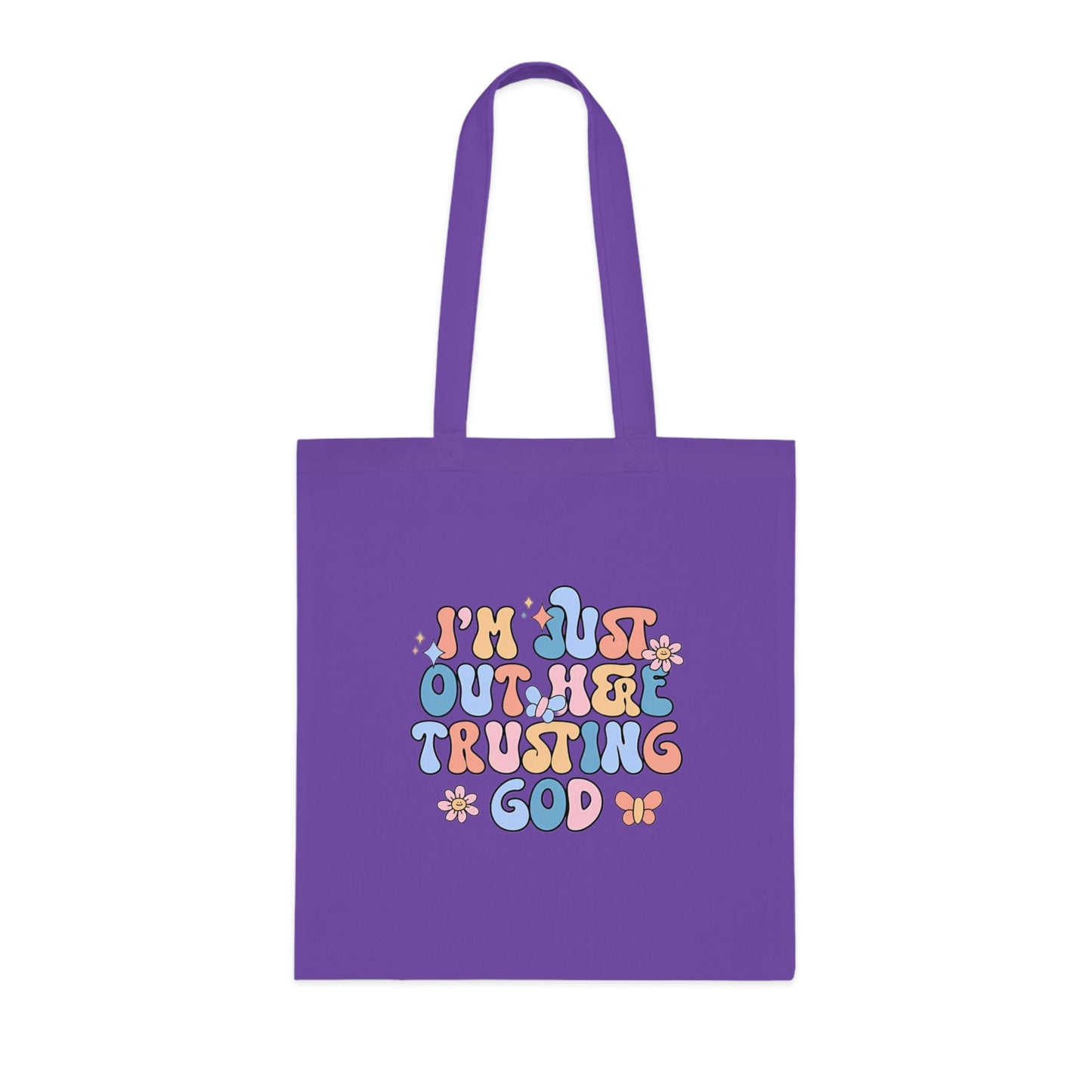 Trusting God Floral Tote | Retro Faith Cotton Tote Bag | Christian Faith Canvas Tote Bag for Men | Church & Everyday Use | I’m Just Out Here Trusting God Tote Bag