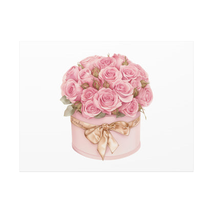 Pink Rose Bouquet Box Wall Art Print | Elegant Floral Gift Decor | Matte Canvas