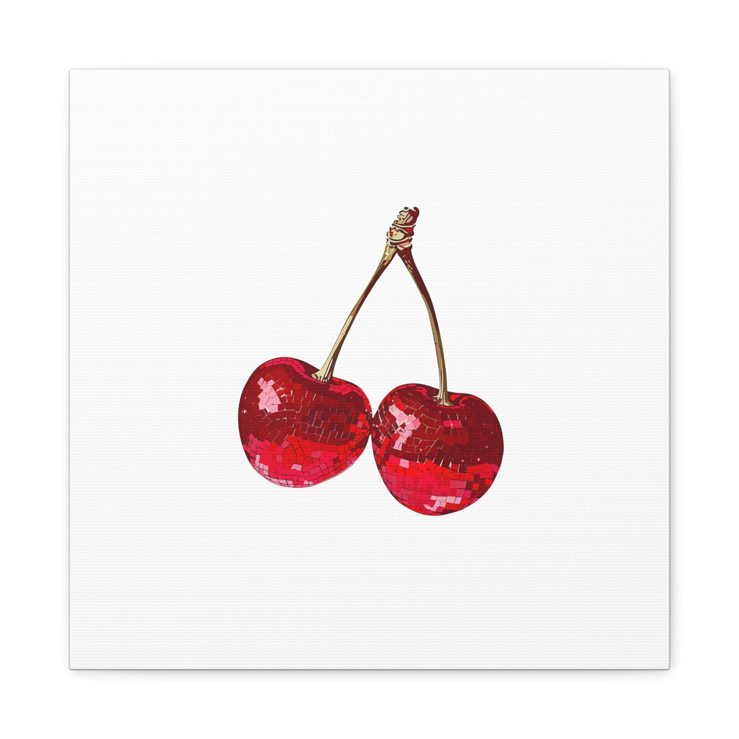 Red Glitter Disco Cherry Wall Art Print | Sparkly Pop Art Fruit Decor | Cherry Duo Matte Canvas Print | Minimal Fruit Wall Art