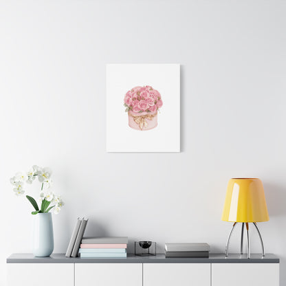 Pink Rose Bouquet Box Wall Art Print | Elegant Floral Gift Decor | Matte Canvas