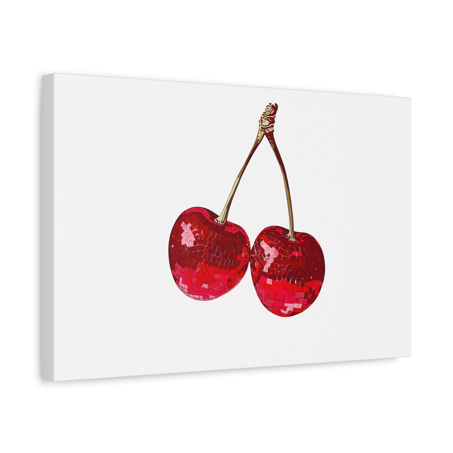 Red Glitter Disco Cherry Wall Art Print | Sparkly Pop Art Fruit Decor | Cherry Duo Matte Canvas Print | Minimal Fruit Wall Art