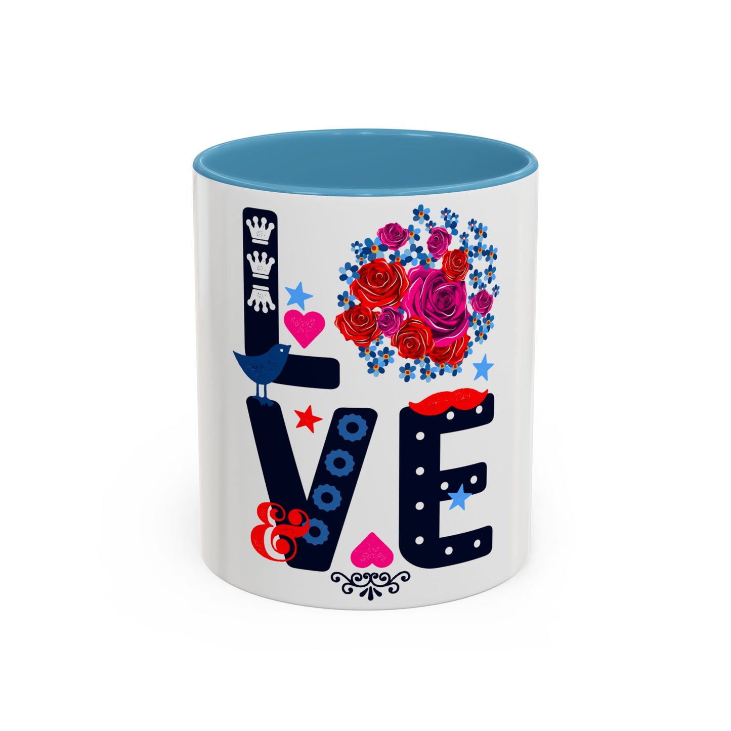 LOVE Floral Mug | Cute Aesthetic Coffee Cup with Heart | Rose Design | Gift for Her, Girlfriend, Wife | Stylish Ceramic Mug Accent Coffee Mug (11oz, 15oz)