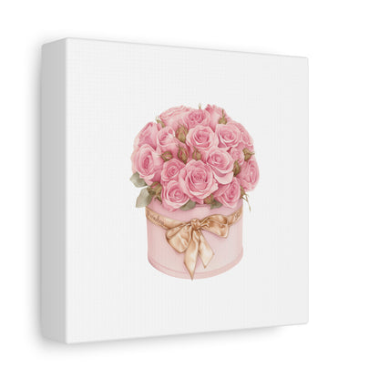 Pink Rose Bouquet Box Wall Art Print | Elegant Floral Gift Decor | Matte Canvas