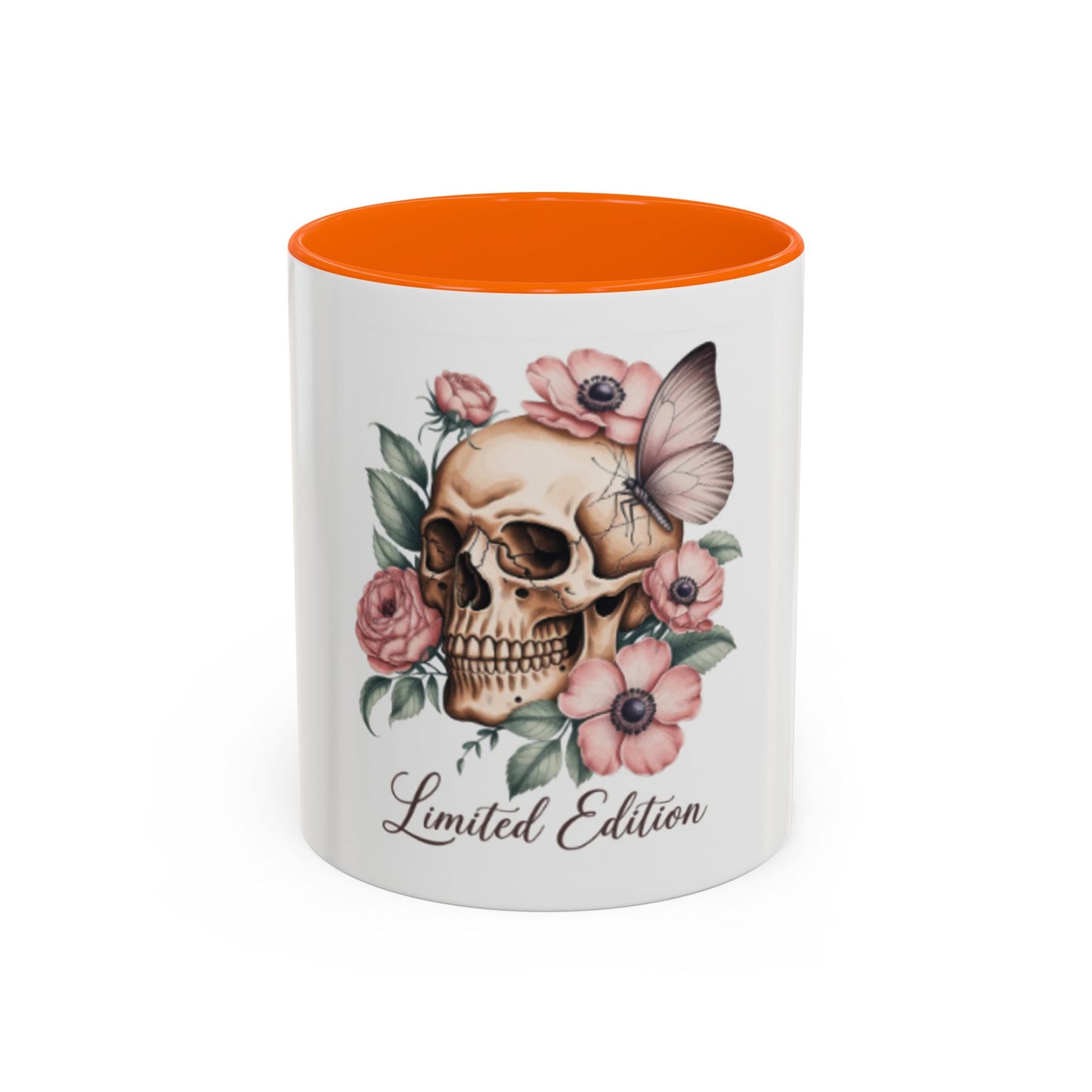 Skull Mug | Gothic Floral Coffee Mug | Aesthetic Skull Ceramic Cup, | Spooky Pink Goth Gift | Accent Coffee Mug 11oz