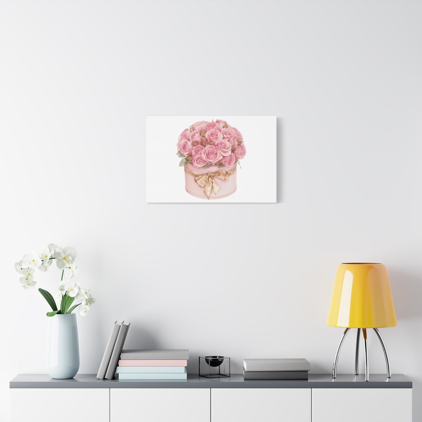 Pink Rose Bouquet Box Wall Art Print | Elegant Floral Gift Decor | Matte Canvas