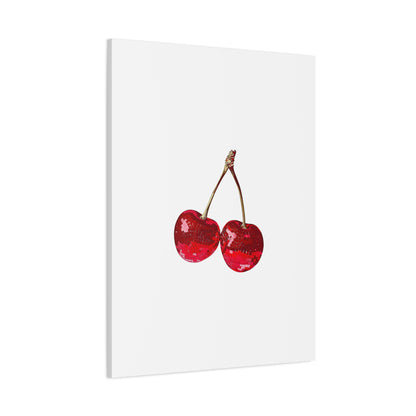 Red Glitter Disco Cherry Wall Art Print | Sparkly Pop Art Fruit Decor | Cherry Duo Matte Canvas Print | Minimal Fruit Wall Art