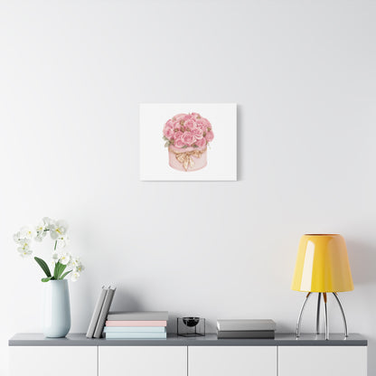 Pink Rose Bouquet Box Wall Art Print | Elegant Floral Gift Decor | Matte Canvas