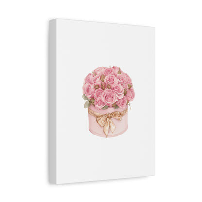 Pink Rose Bouquet Box Wall Art Print | Elegant Floral Gift Decor | Matte Canvas