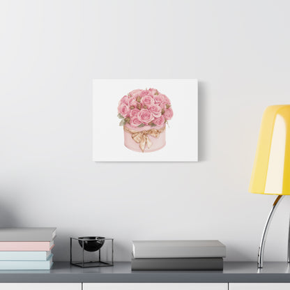 Pink Rose Bouquet Box Wall Art Print | Elegant Floral Gift Decor | Matte Canvas
