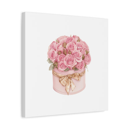 Pink Rose Bouquet Box Wall Art Print | Elegant Floral Gift Decor | Matte Canvas