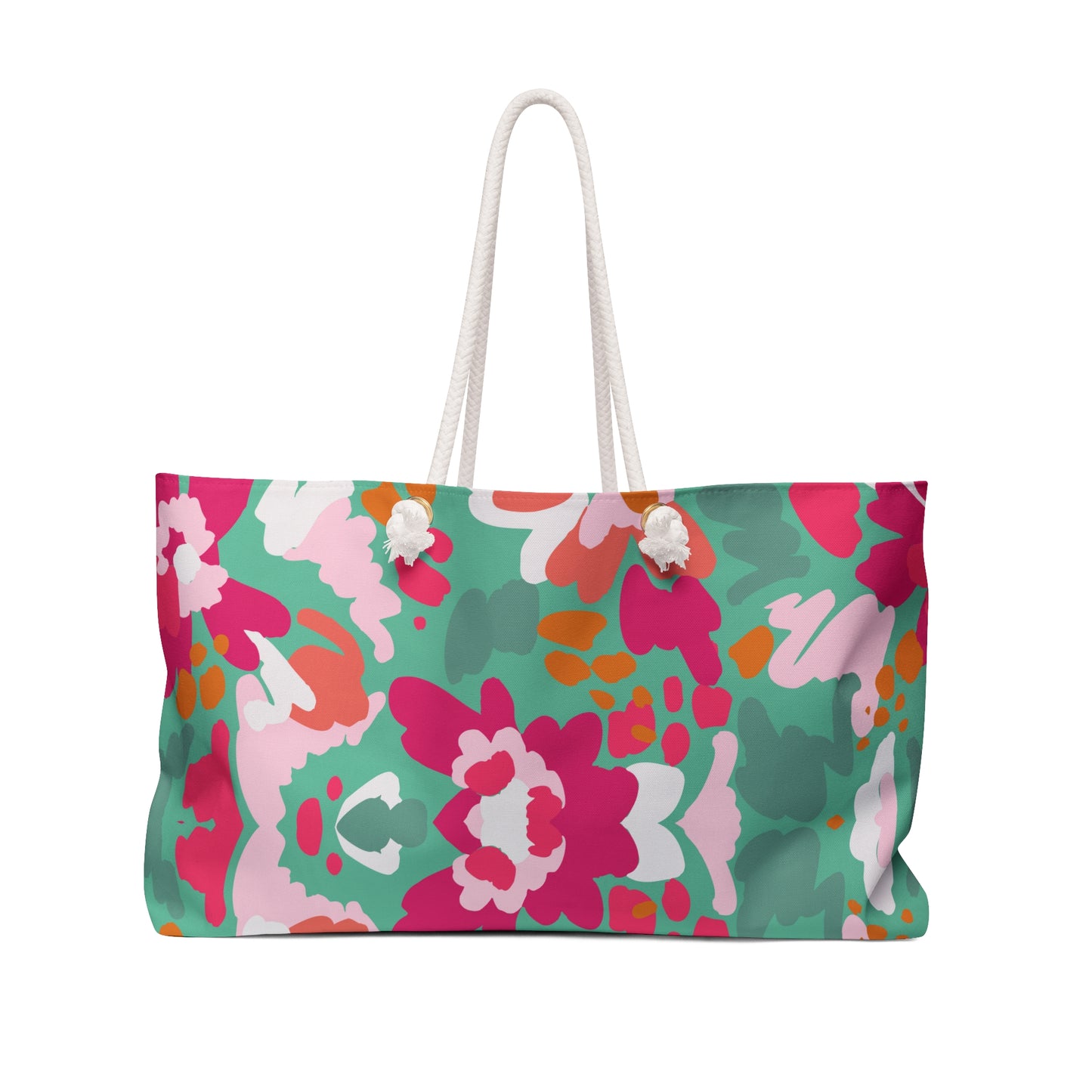 Floral Ikat Weekender Bag | Pink & Teal Patterned Travel Tote | Colorful Boho Carry-On Tote for Stylish Getaways