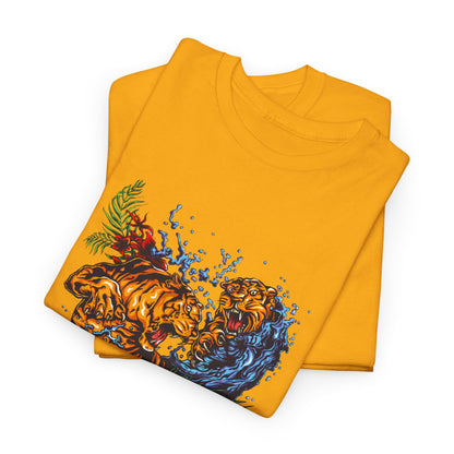 Savage Tiger Floral Graphic Tee  | Bold Streetwear Animal Print Tee | Tiger & Rose Graphic Tee | Bold Floral Ninja Tiger T-Shirt