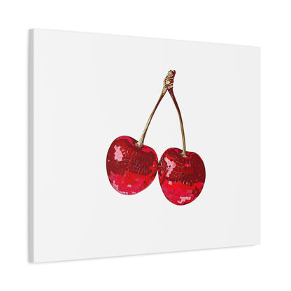 Red Glitter Disco Cherry Wall Art Print | Sparkly Pop Art Fruit Decor | Cherry Duo Matte Canvas Print | Minimal Fruit Wall Art