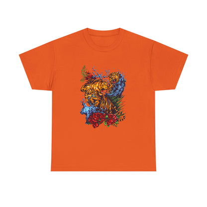 Savage Tiger Floral Graphic Tee  | Bold Streetwear Animal Print Tee | Tiger & Rose Graphic Tee | Bold Floral Ninja Tiger T-Shirt
