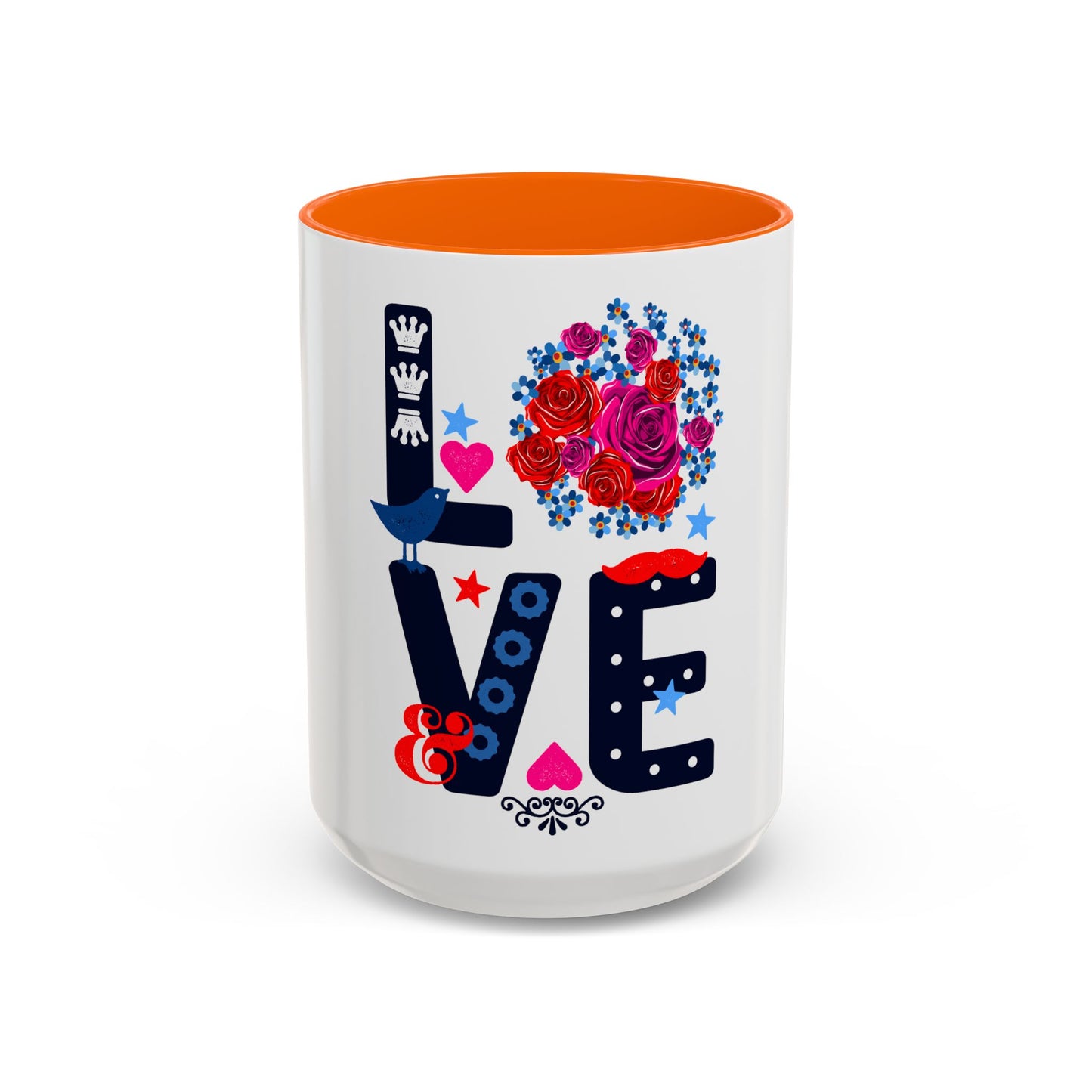 LOVE Floral Mug | Cute Aesthetic Coffee Cup with Heart | Rose Design | Gift for Her, Girlfriend, Wife | Stylish Ceramic Mug Accent Coffee Mug (11oz, 15oz)