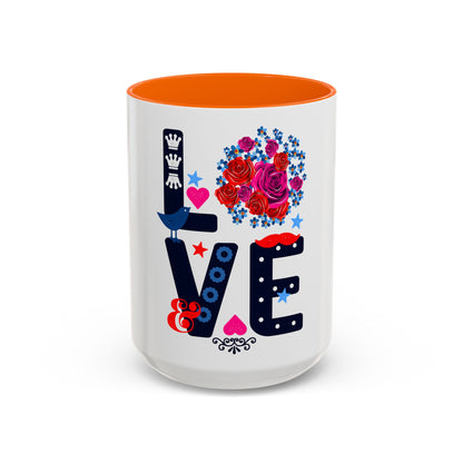 LOVE Floral Mug | Cute Aesthetic Coffee Cup with Heart | Rose Design | Gift for Her, Girlfriend, Wife | Stylish Ceramic Mug Accent Coffee Mug (11oz, 15oz)